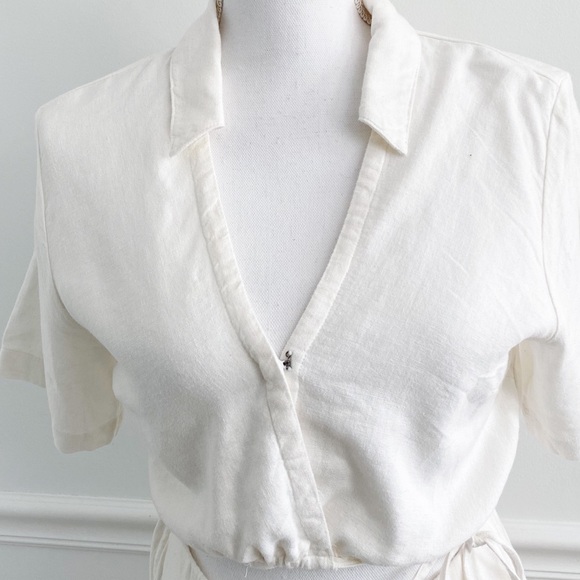 Abercrombie Linen Blend White Wrap Cutout Shirt Dress - Picture 5 of 9